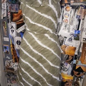 LOFT Olive Green and White Tie-Dye Dress